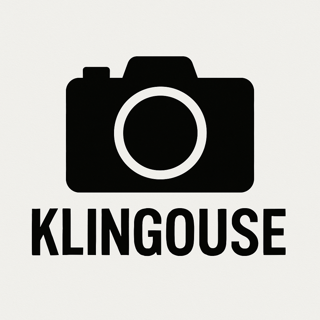 a camera logo with a word below "klingouse"